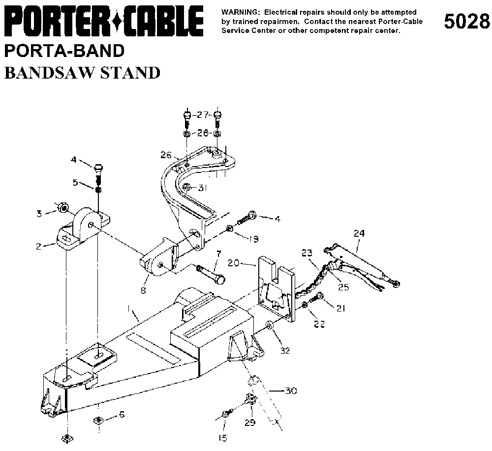 Exploded Diagram A Diagram and Parts List for 5028 Type 1 Porter Cable Band Saw